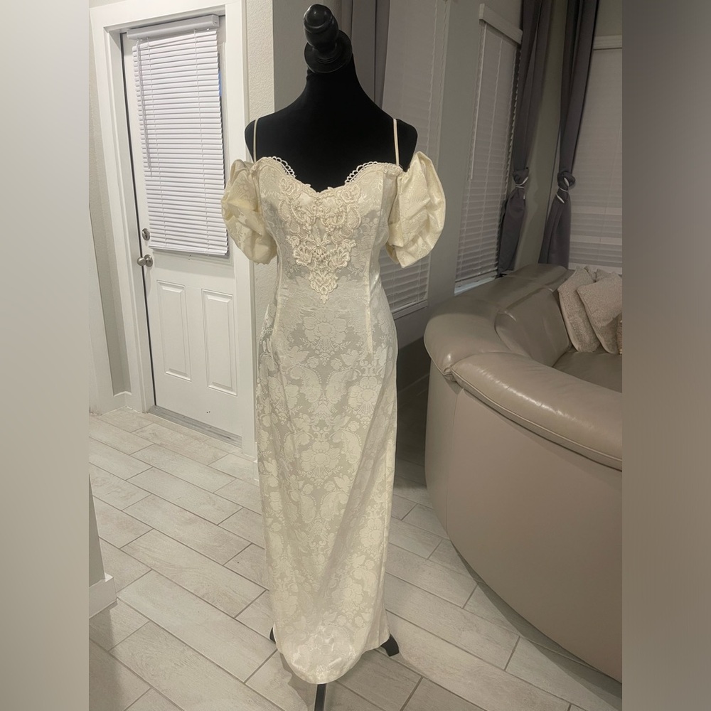 Vintage Jessica McClintock beaded steamer puff sleeves wedding dress Sz 14
